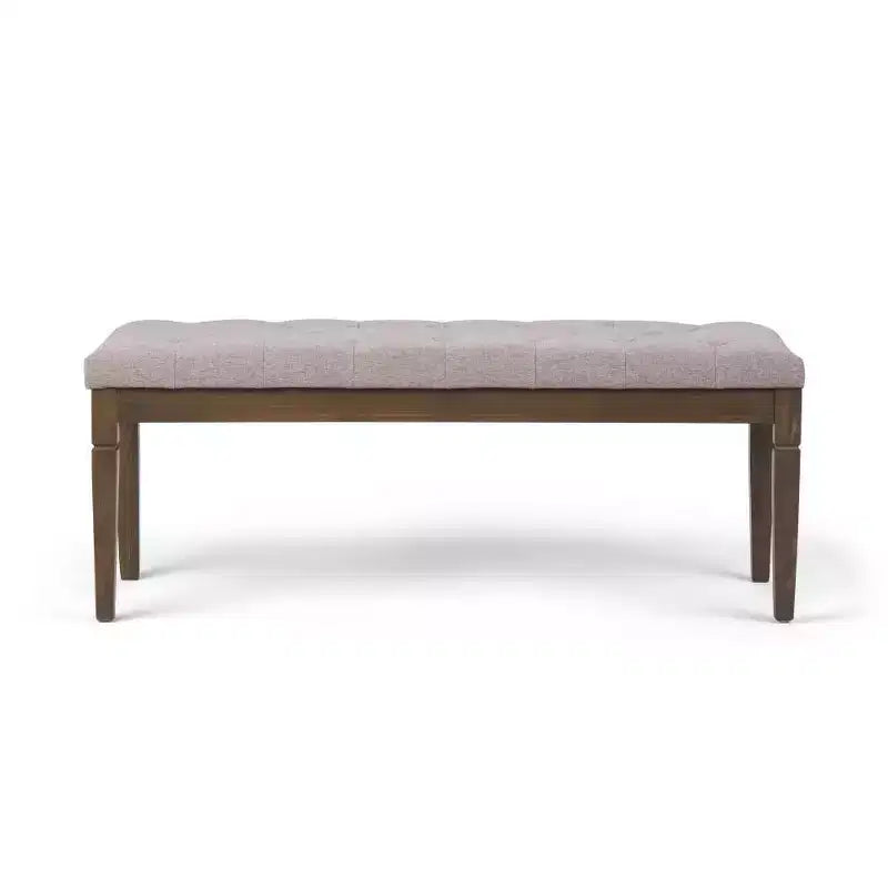 Puf otomano tapizado con mechones de lino natural/gris nube/marrón envejecido, 1-2 personas