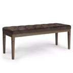 Puf otomano tapizado con mechones de lino natural/gris nube/marrón envejecido, 1-2 personas