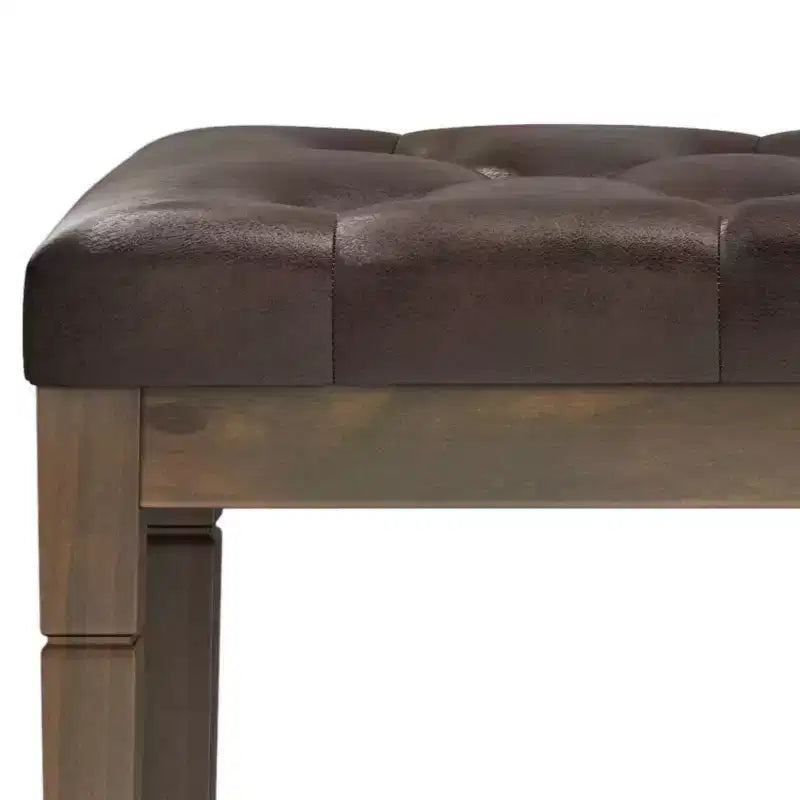 Puf otomano tapizado con mechones de lino natural/gris nube/marrón envejecido, 1-2 personas