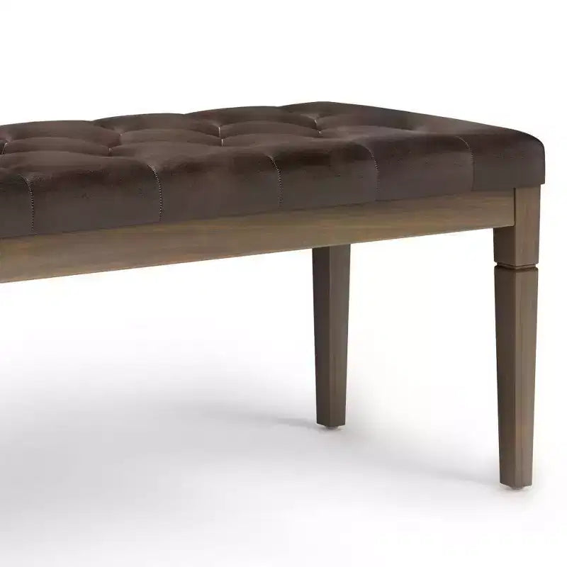 Puf otomano tapizado con mechones de lino natural/gris nube/marrón envejecido, 1-2 personas