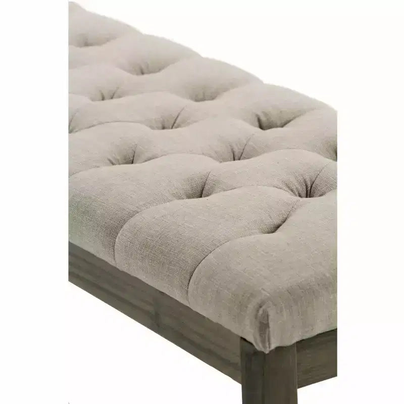 Puf otomano tapizado con mechones de lino natural/gris nube/marrón envejecido, 1-2 personas