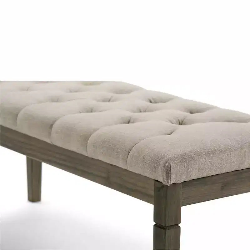 Puf otomano tapizado con mechones de lino natural/gris nube/marrón envejecido, 1-2 personas