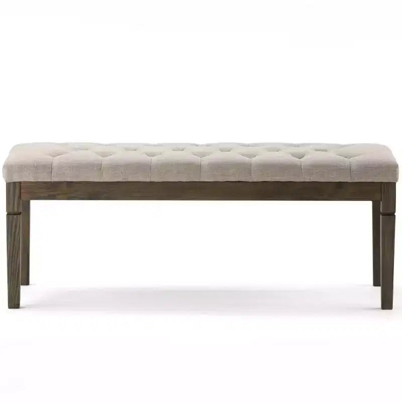 Puf otomano tapizado con mechones de lino natural/gris nube/marrón envejecido, 1-2 personas