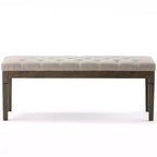 Puf otomano tapizado con mechones de lino natural/gris nube/marrón envejecido, 1-2 personas