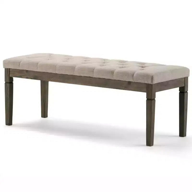Puf otomano tapizado con mechones de lino natural/gris nube/marrón envejecido, 1-2 personas