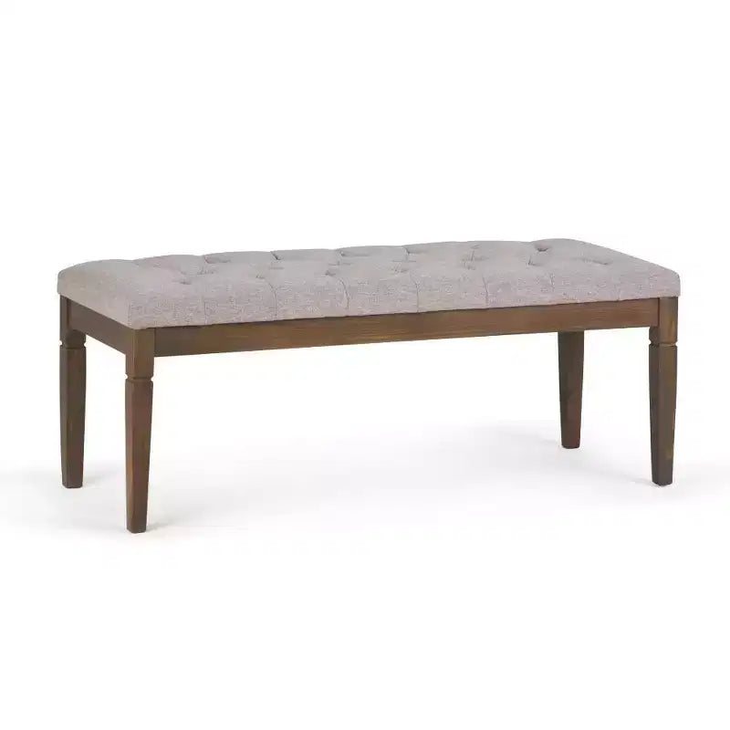 Puf otomano tapizado con mechones de lino natural/gris nube/marrón envejecido, 1-2 personas