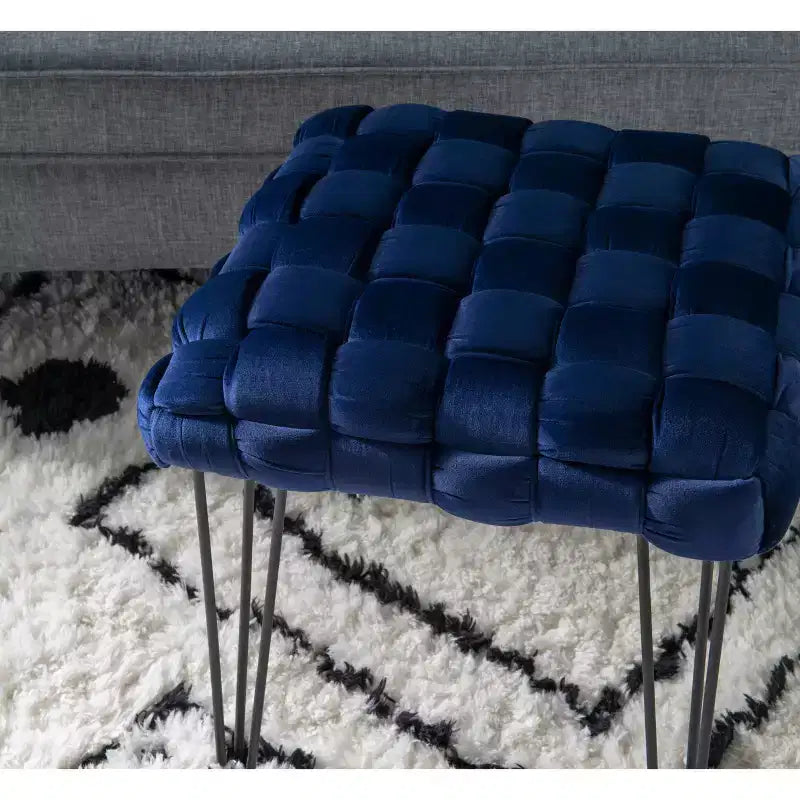 Puf otomano cuadrado gris / azul marino / tostado, 1 asiento