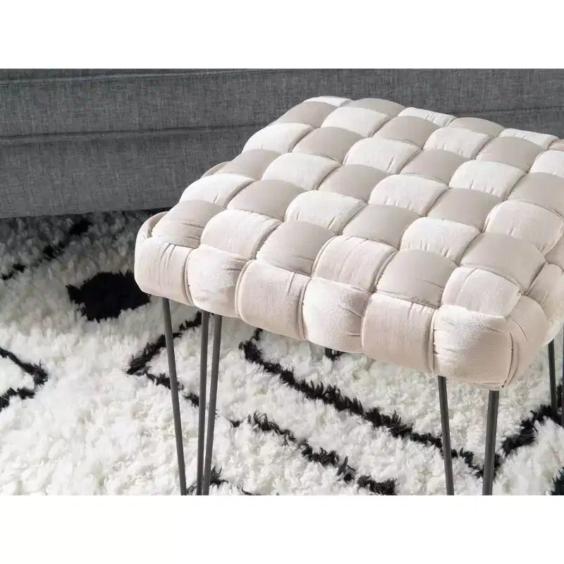 Puf otomano cuadrado gris / azul marino / tostado, 1 asiento