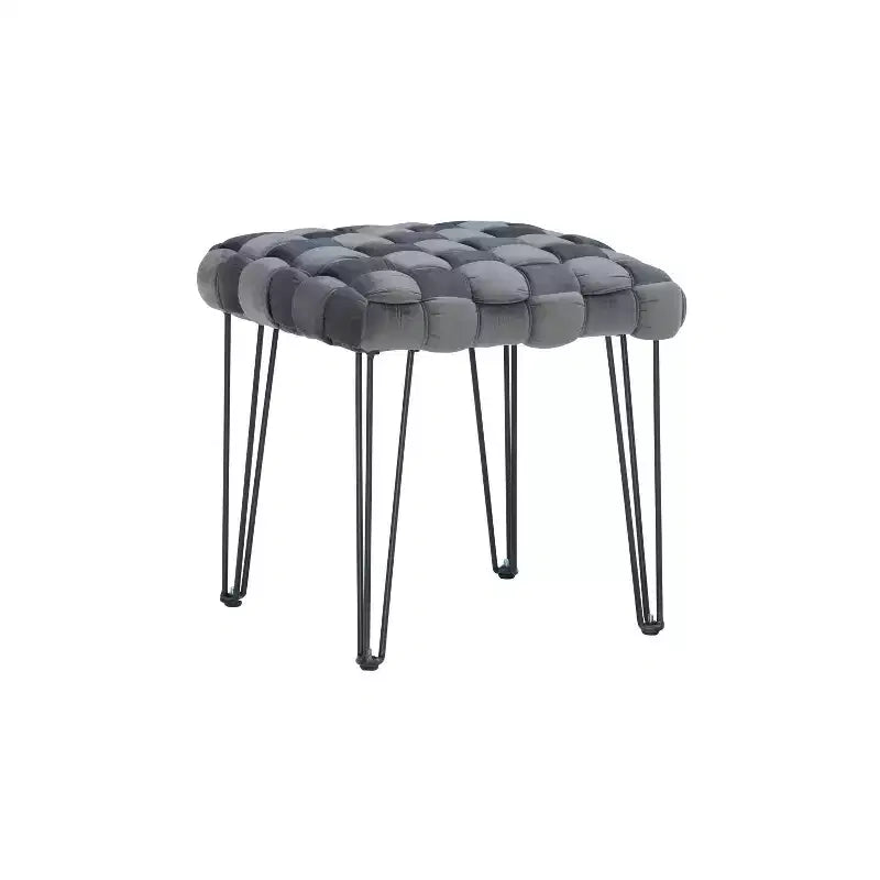 Puf otomano cuadrado gris / azul marino / tostado, 1 asiento