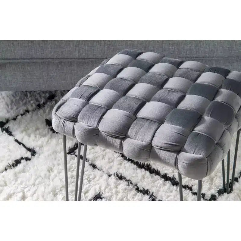 Puf otomano cuadrado gris / azul marino / tostado, 1 asiento