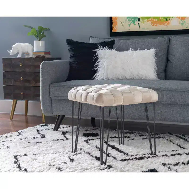 Puf otomano cuadrado gris / azul marino / tostado, 1 asiento